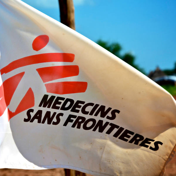 Medecins Sans Frontieres logo} Medicins Sans Frontieres Logo On A Flag