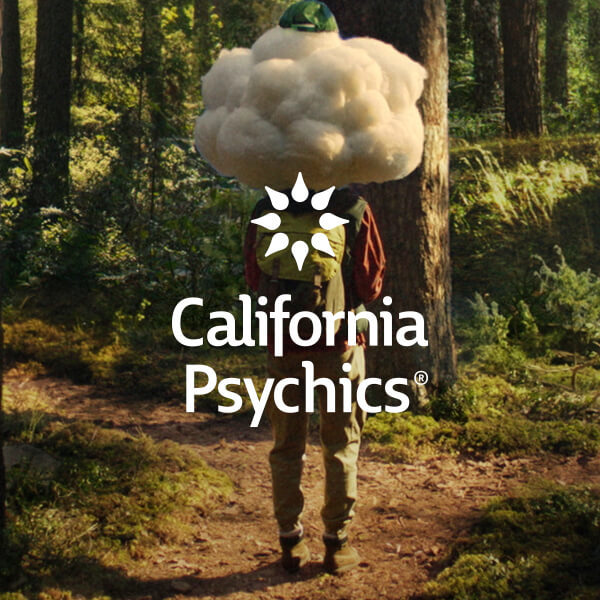 California Psychics logo} California Psychics Logo With Man In Forrest